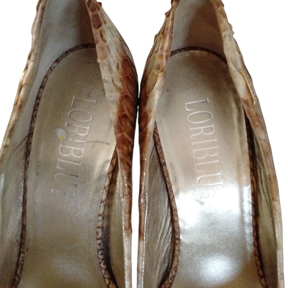 Loriblu Snake Leather Platform Heels Brown And Cream Embossed Peep Toe Pumps 7 - Picture 4 of 11